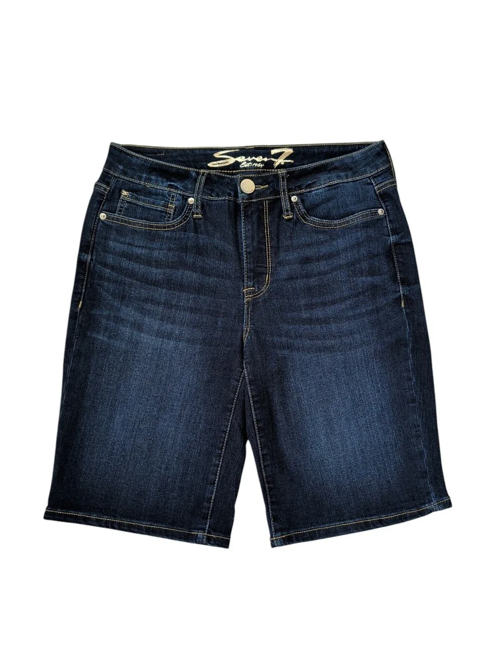 Seven7 Sunset Denim Bermuda Jean Shorts 6 Jackson Blue Pockets